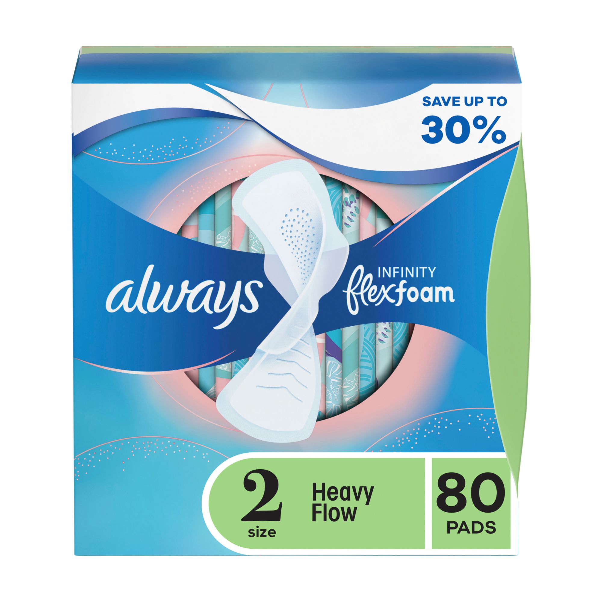 Always Pure Cotton with FlexFoam Pads for Women Size 2 Heavy Flow  Absorbency, Zero Leaks & Zero Feel is possible, with Wings, 24 Count - The  Fresh Grocer