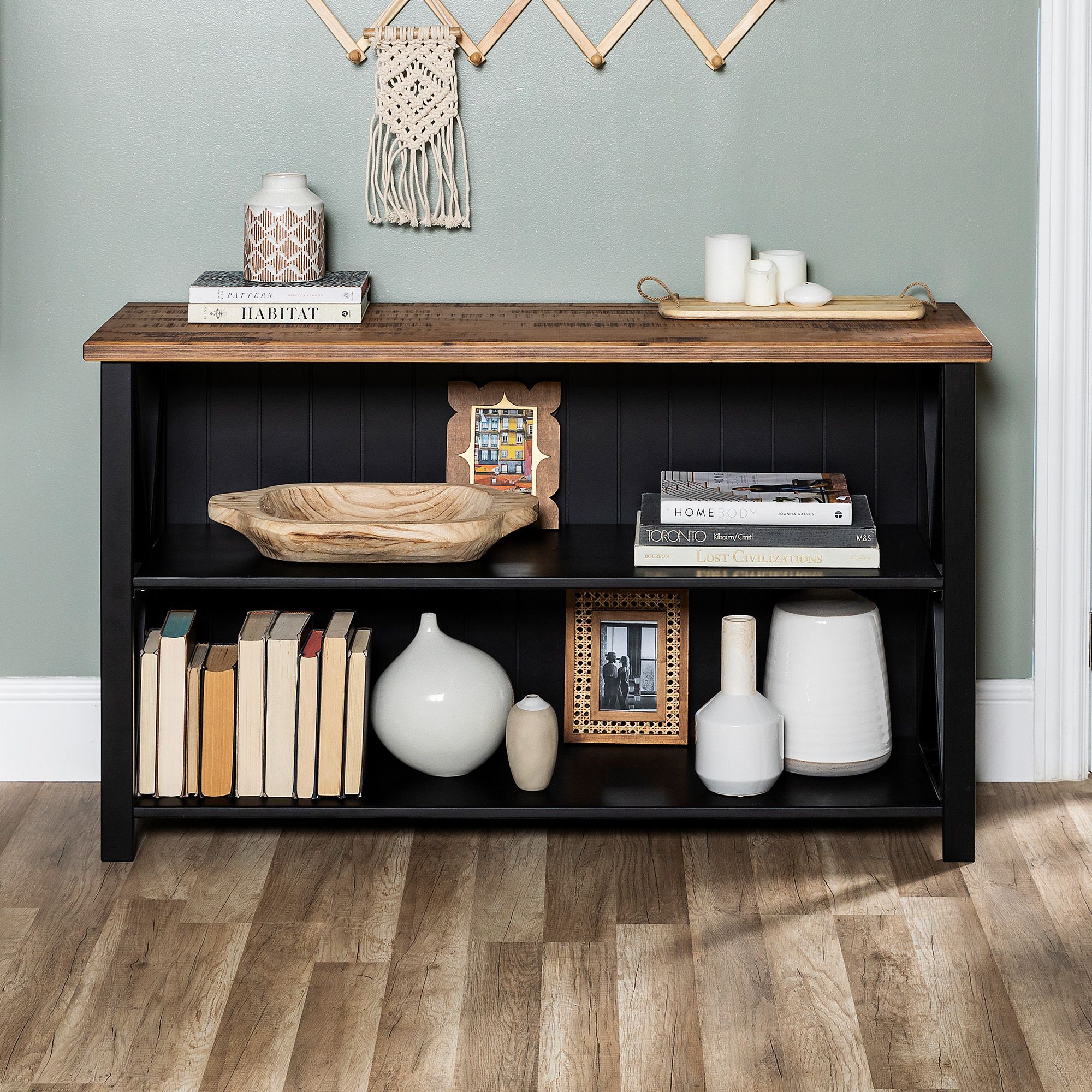 W. Trends 52&quot; Farmhouse Wood Bookshelf  - Black