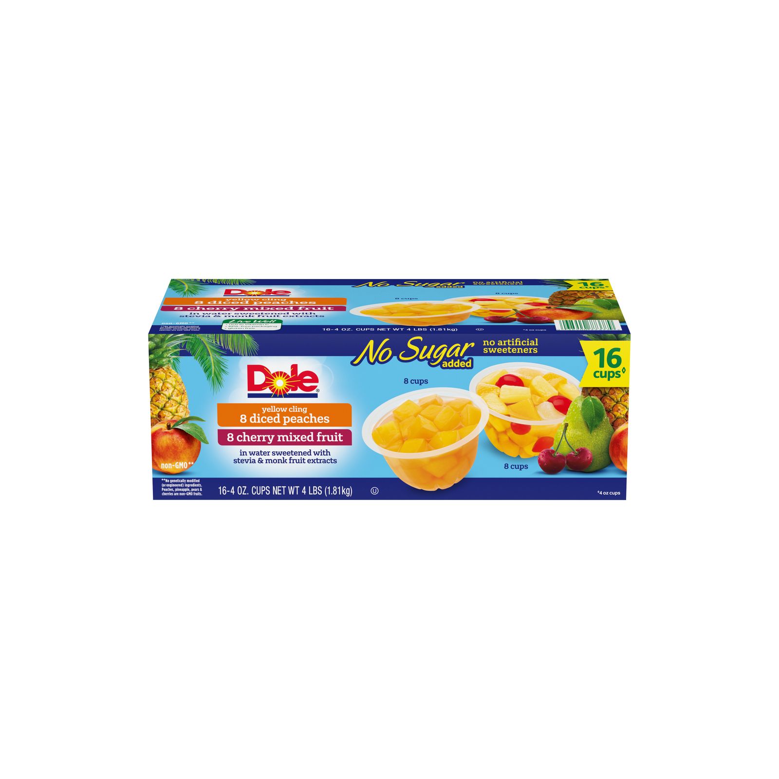 Dole No Sugar Added Peach & Cherry Mixed Fruit Bowls, 16 ct./4 oz.