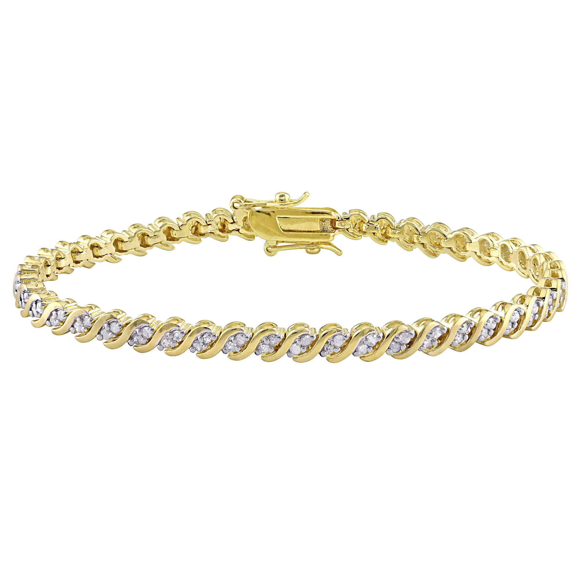 1 ct. t.w. Diamond &quot;S&quot; Link Tennis Bracelet in Yellow Plated Sterling Silver