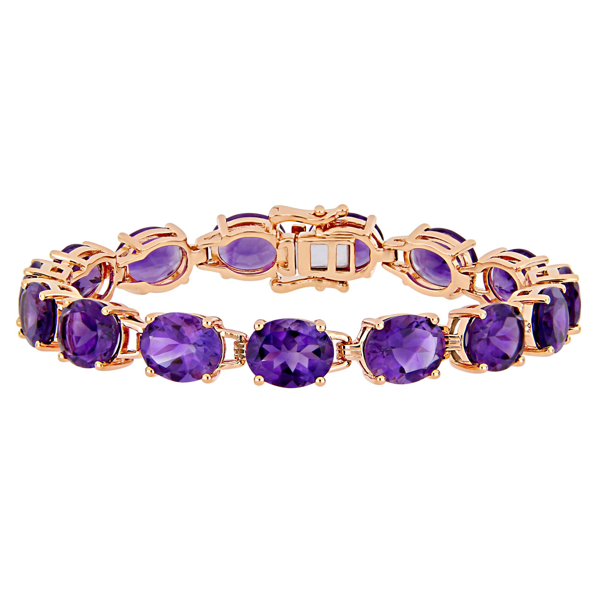 36 ct. t.g.w. Oval-Cut Africa-Amethyst Tennis Bracelet in Rose Gold Plated Sterling Silver
