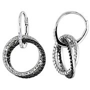 Diamond Double Interlocked Circle Leverback Earrings in Sterling Silver with Black Rhodium