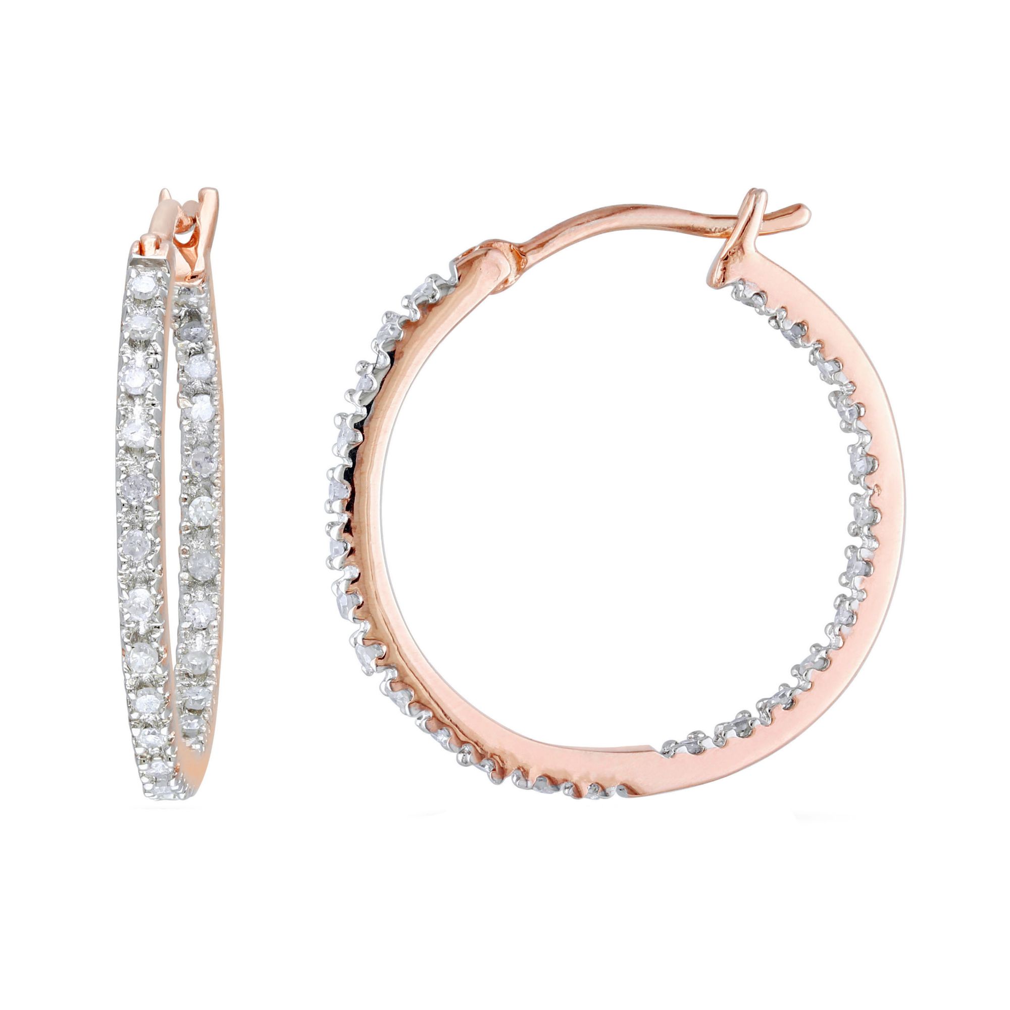 .25 ct. t.w. Diamond Inside Outside Hoop Earrings in Pink Plated Sterling Silver