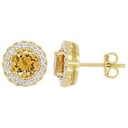 .1 ct. t.w. Diamond and Citrine Halo Stud Earrings in Yellow Plated Sterling Silver