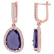 6.5 ct. t.g.w. Synthetic Amethyst and White Topaz Halo Drop Earrings in Rose Plated Sterling Silver