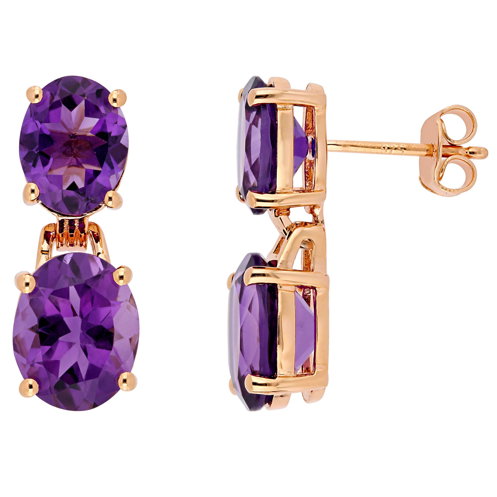 8.1 ct. t.g.w. Oval-Cut Africa-Amethyst Dangle Earrings in Rose Gold Plated Sterling Silver