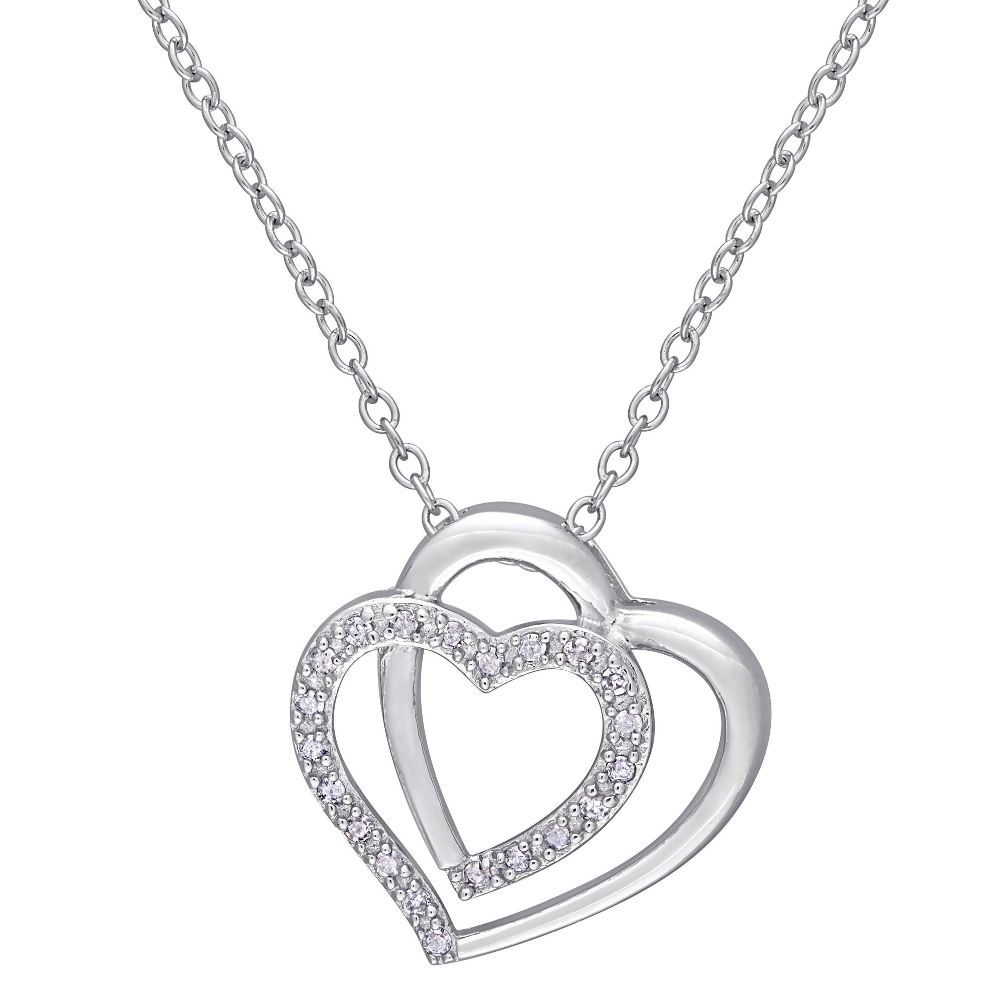 .1 ct. t.w. Diamond Double Heart Pendant with Chain in Sterling Silver