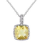 .1 ct. t.w. Diamond and 4 ct. t.g.w. Citrine Cushion Cut Halo Pendant with Chain in Sterling Silver
