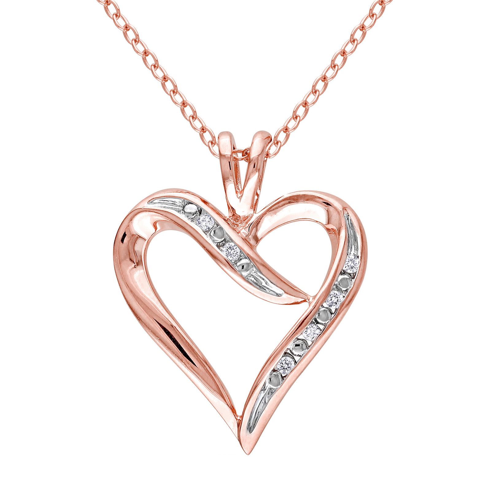 Diamond Heart Pendant with Chain in Pink Plated Sterling Silver