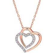 .1 ct. t.w. Diamond Double Heart Pendant with Chain in Pink Plated Sterling Silver