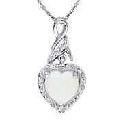 Opal and Diamond Heart Twist Pendant with Chain in Sterling Silver