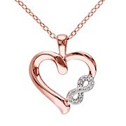 Diamond Infinity Heart Pendant with Chain in Pink Plated Sterling Silver