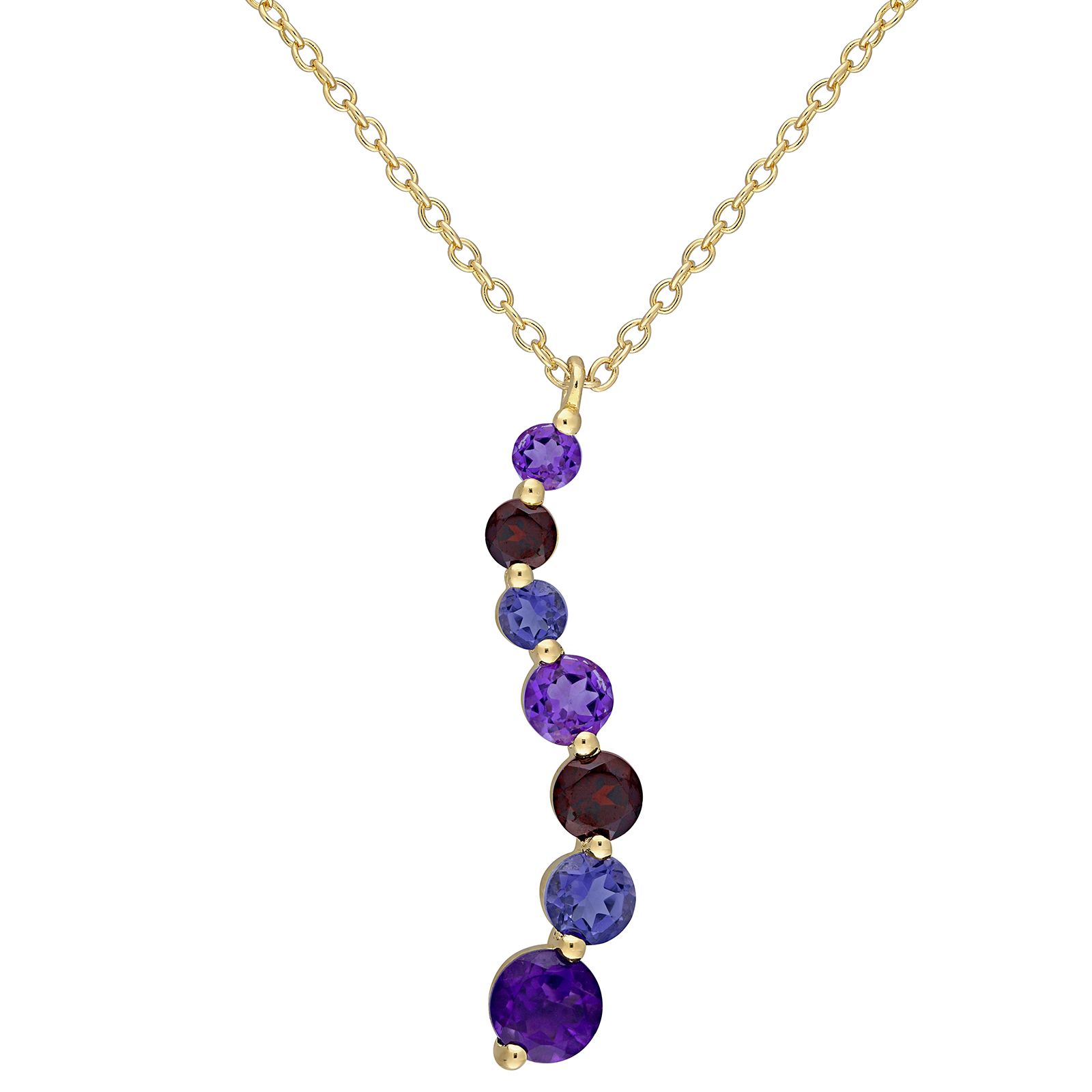 1.6 ct. t.g.w. Multi-Gemstone Graduated Drop Pendant with Chain in Yellow Plated Sterling Silver