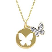 .1 ct. t.w. Diamond Double Butterfly Pendant with Chain in Yellow Plated Sterling Silver