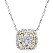 .25 ct. t.w. Diamond Rope Design Square Pendant with Chain in White and Yellow Plated Sterling Silver