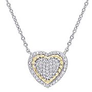 .25 ct. t.w. Diamond Rope Design Heart Pendant with Chain in White and Yellow Plated Sterling Silver