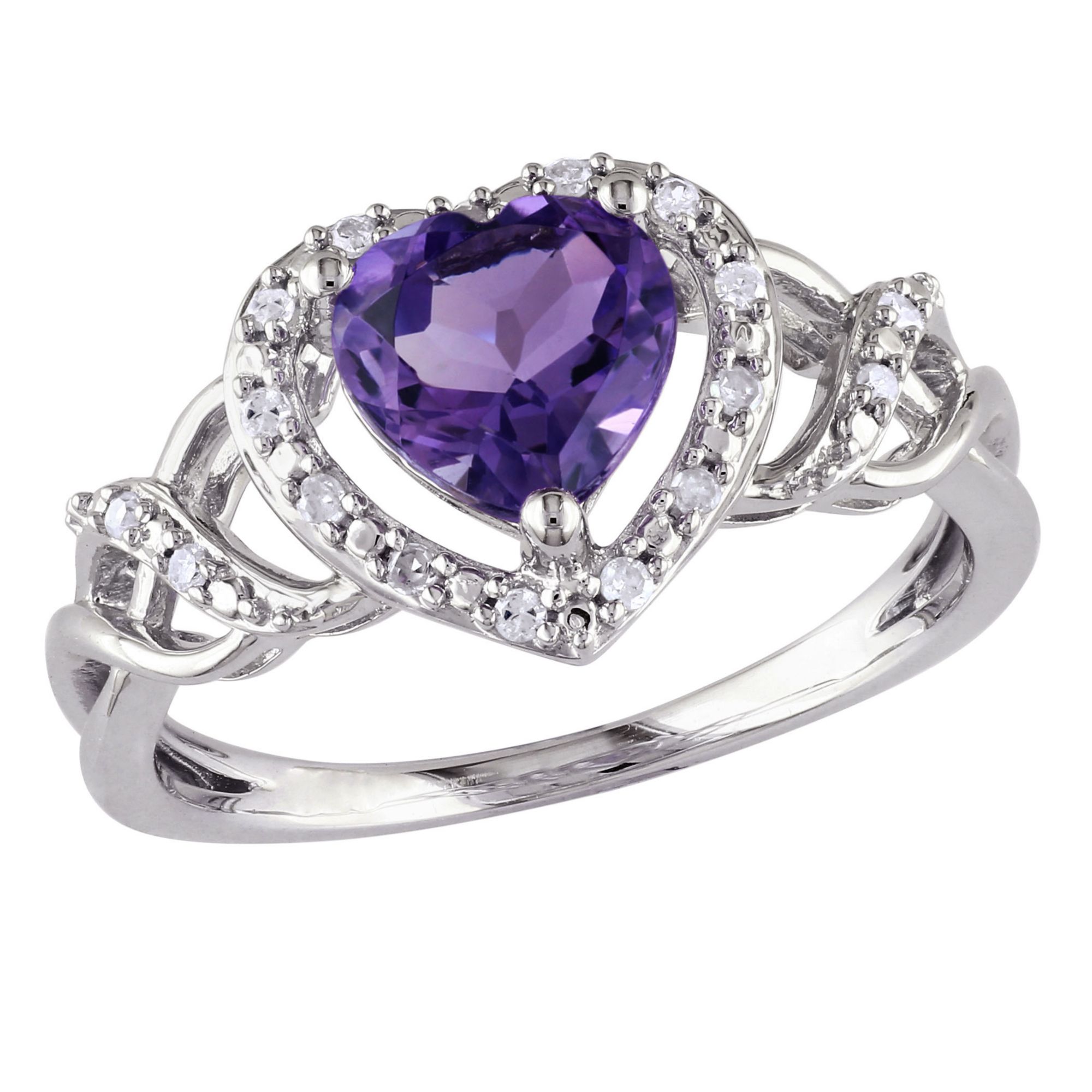 .1 ct. t.w. Diamond and Amethyst Open Heart Crossover Ring in Sterling Silver, Size 7