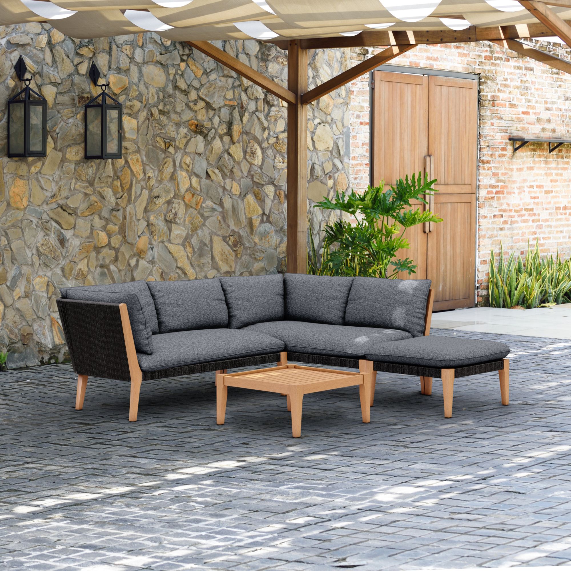 Amazonia Lorian Teak Finish & Rope Patio Seating Set with Cushions