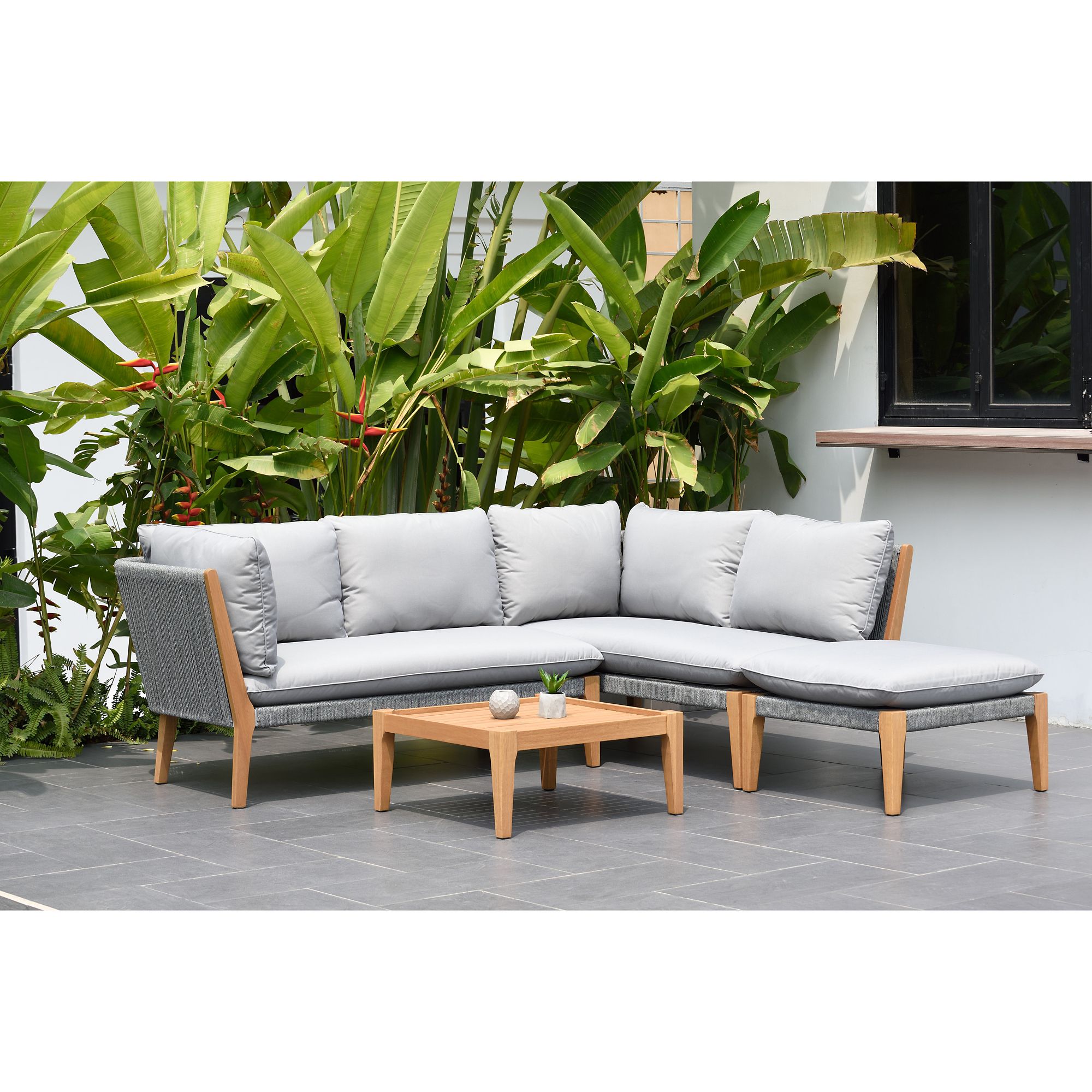 Amazonia Lorian Teak Finish & Rope Patio Seating Set with Cushions