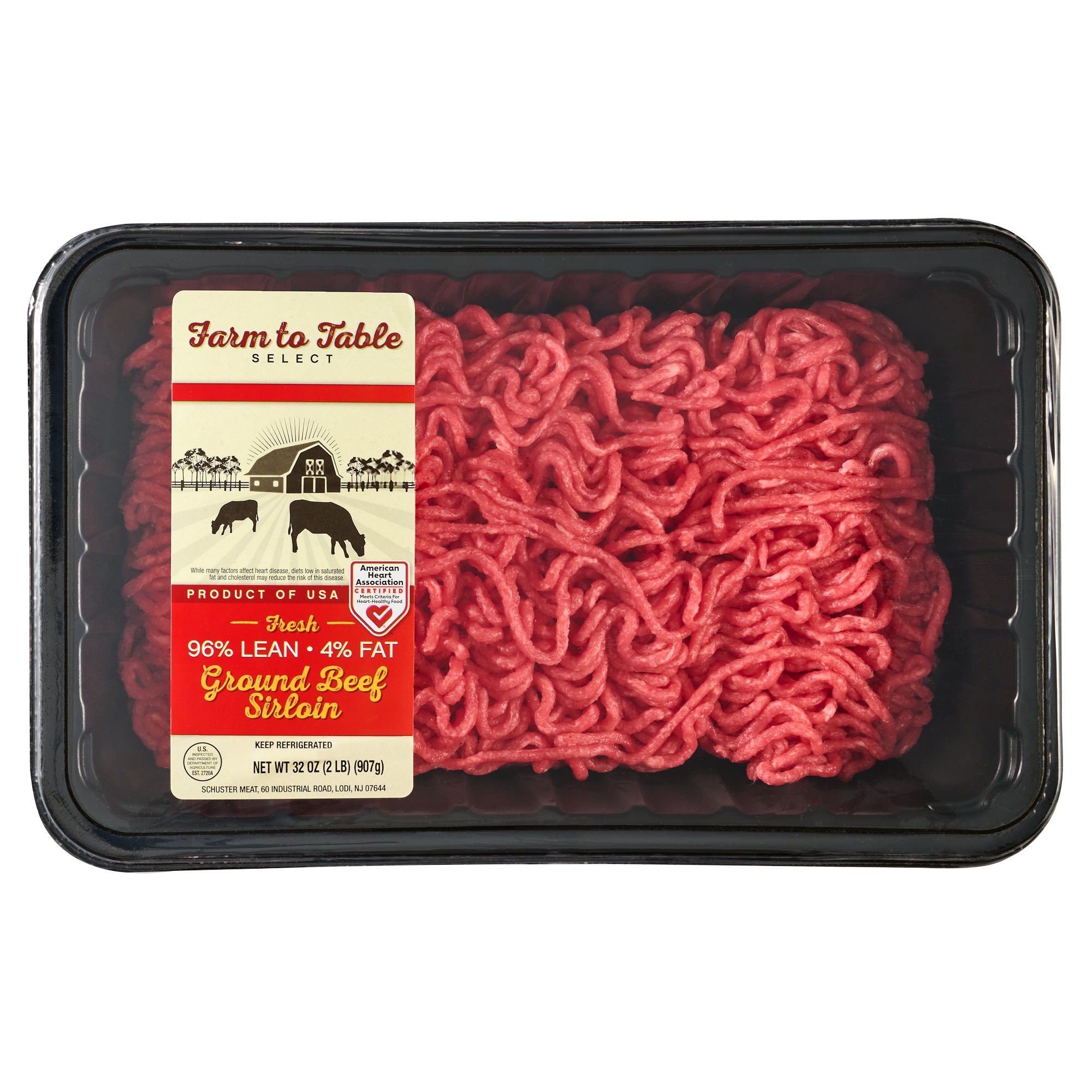 Farm To Table Fresh 96% Lean Ground Beef Sirloin,  2 lbs.