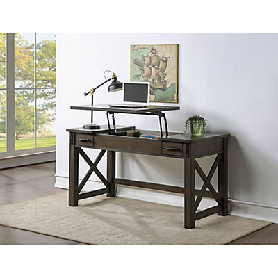 H2O Wood Desk with Adjustable Lift Top, Drawers, USB Charging Port