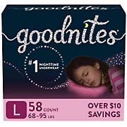 Goodnites Girls' Nighttime Bedwetting Underwear, L, 58 ct.