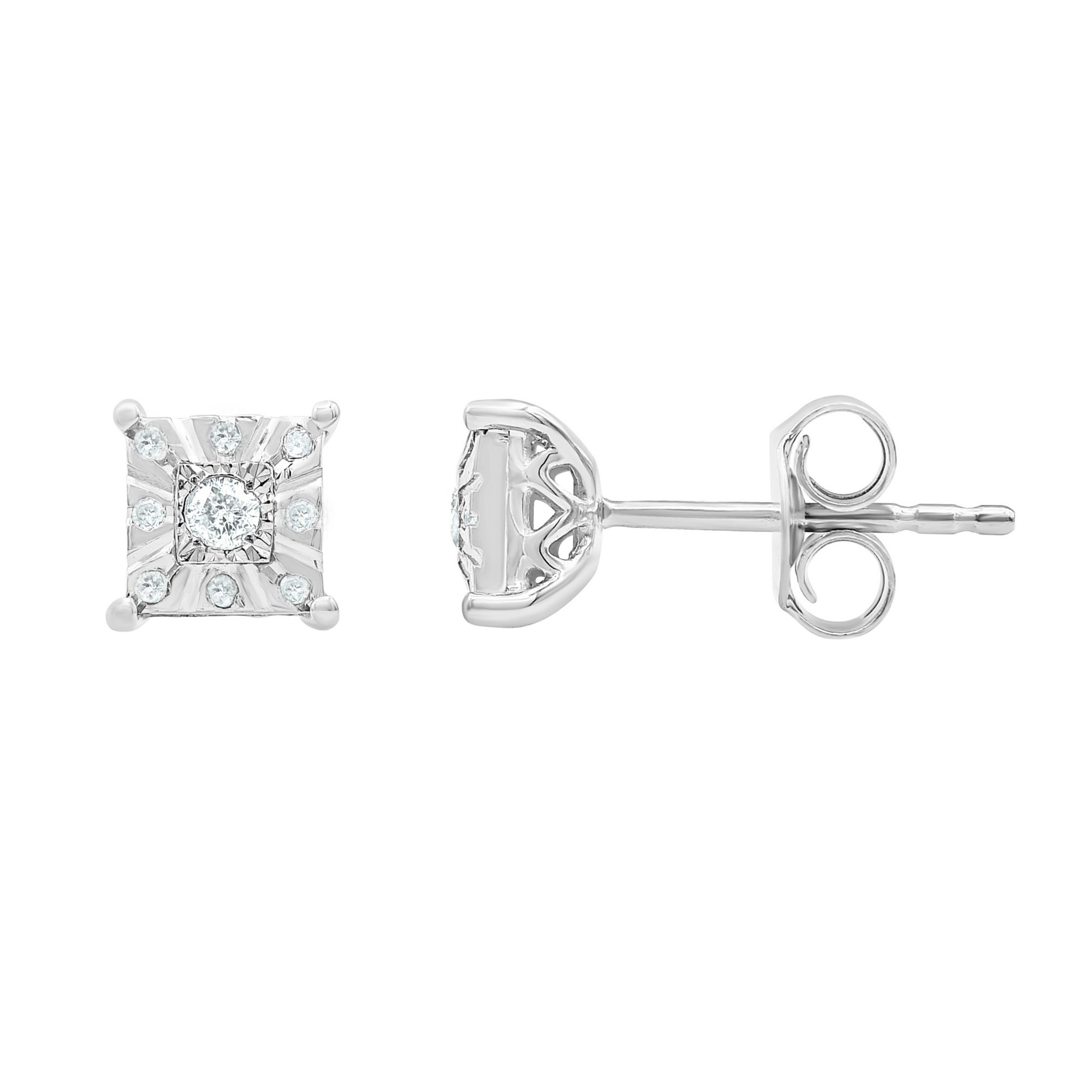 Diamond Circle Frame Stud Earrings 1/10 ct tw Sterling Silver