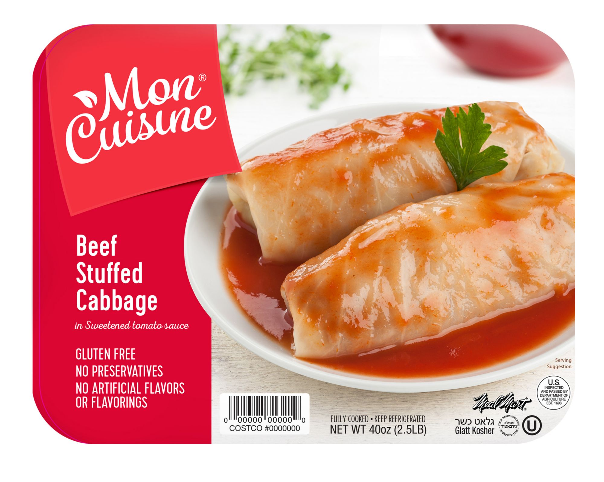 Mon Cuisine NY Kosher Beef Stuffed Cabbage, 40 oz.