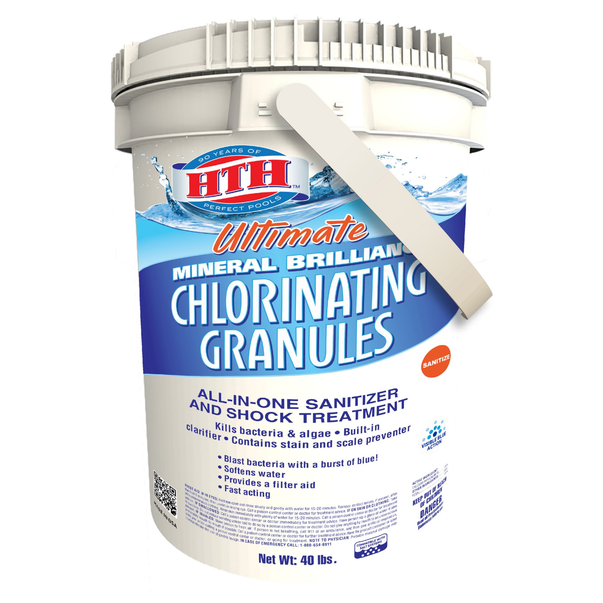 HTH Ultimate Chlorinating Granules - All-in-One Sanitizer and Shock Treatment, 40 lbs.