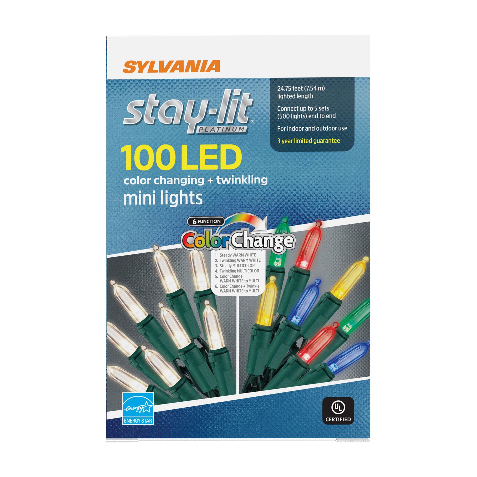 Sylvania Staylit 100-ct. 6-Function Synchronized LED Twinkling/Color Changing M7 Light Set