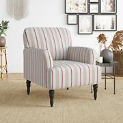 Handy Living Katelyn Upholstered Armchair with Black Legs - Red Woven Stripe