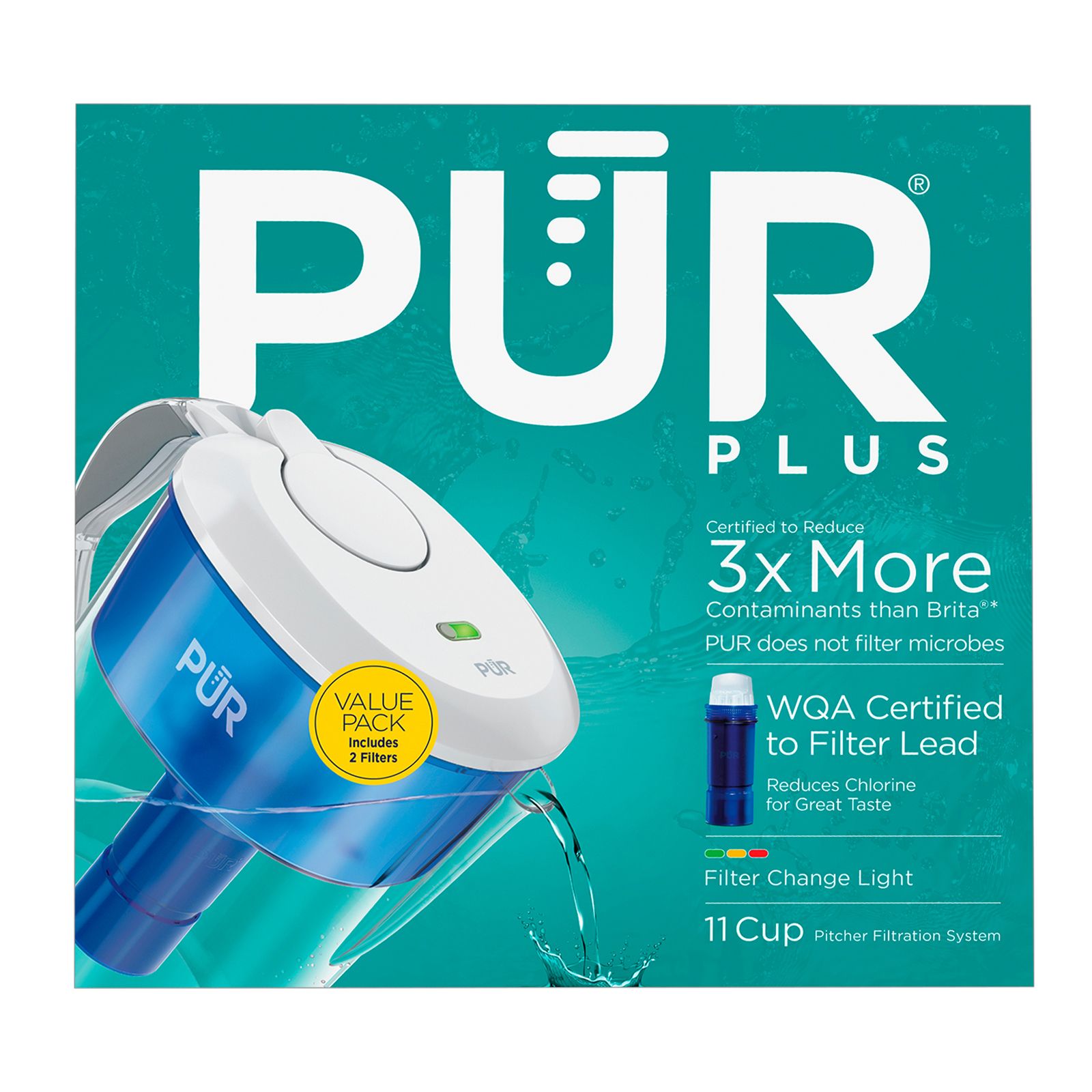 PUR 11 Cup Water Filtration Pitcher with Two Replacement Filters - Clear