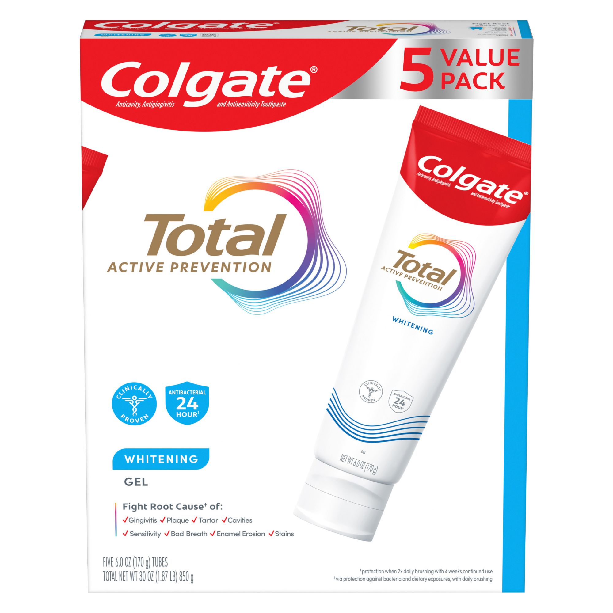 Colgate Total Whitening Gel Toothpaste, 5 pk./6 oz.