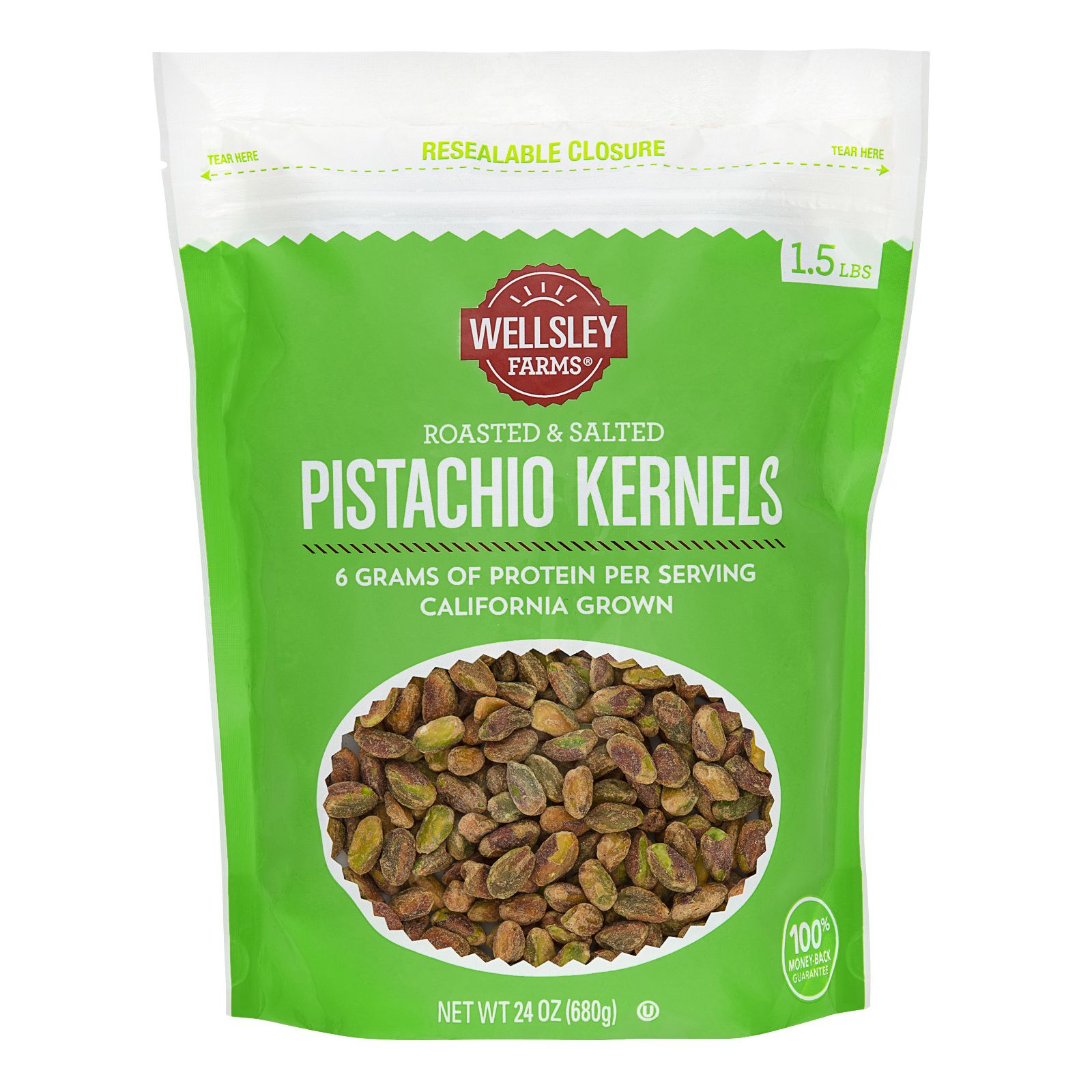 Wellsley Farms Roasted and Salted Pistachio Kernels, 24 oz.