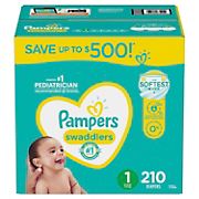 Pampers Swaddlers Diapers, Size 1, 210 ct.