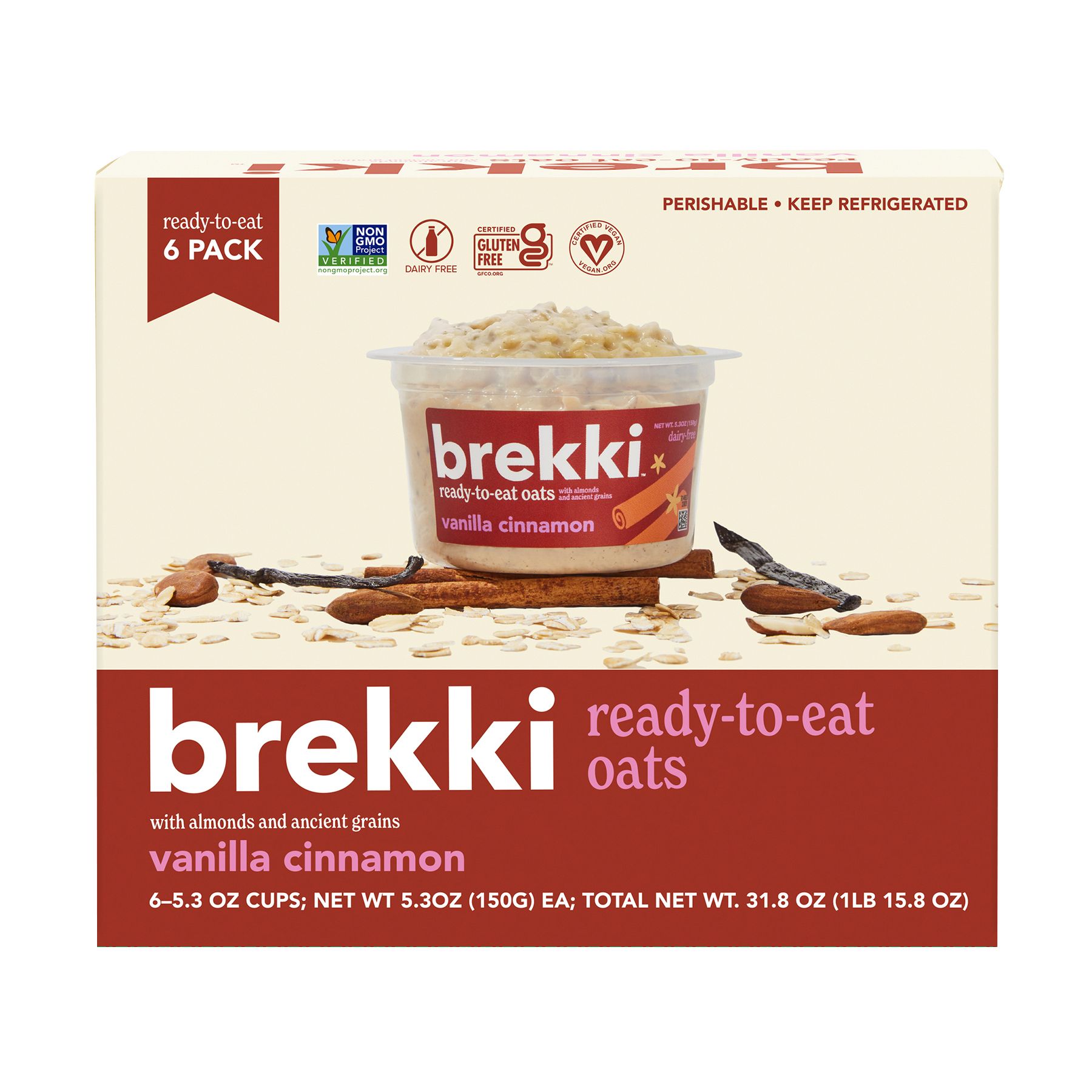 Brekki Vanilla Cinnamon Overnight Oats Breakfast Bowl, 6 pk.