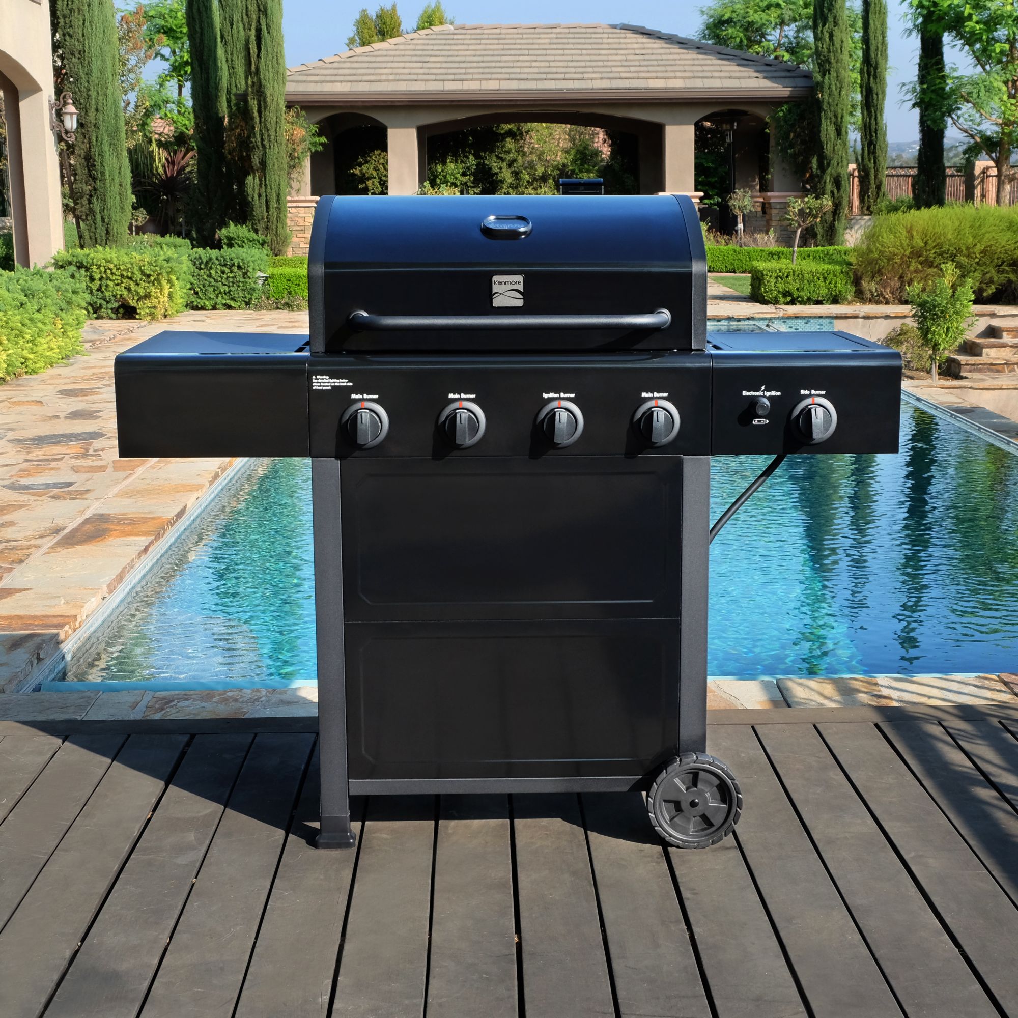 Kenmore 4-Burner Gas Grill with Side Burner and Porcelain Coated Lid