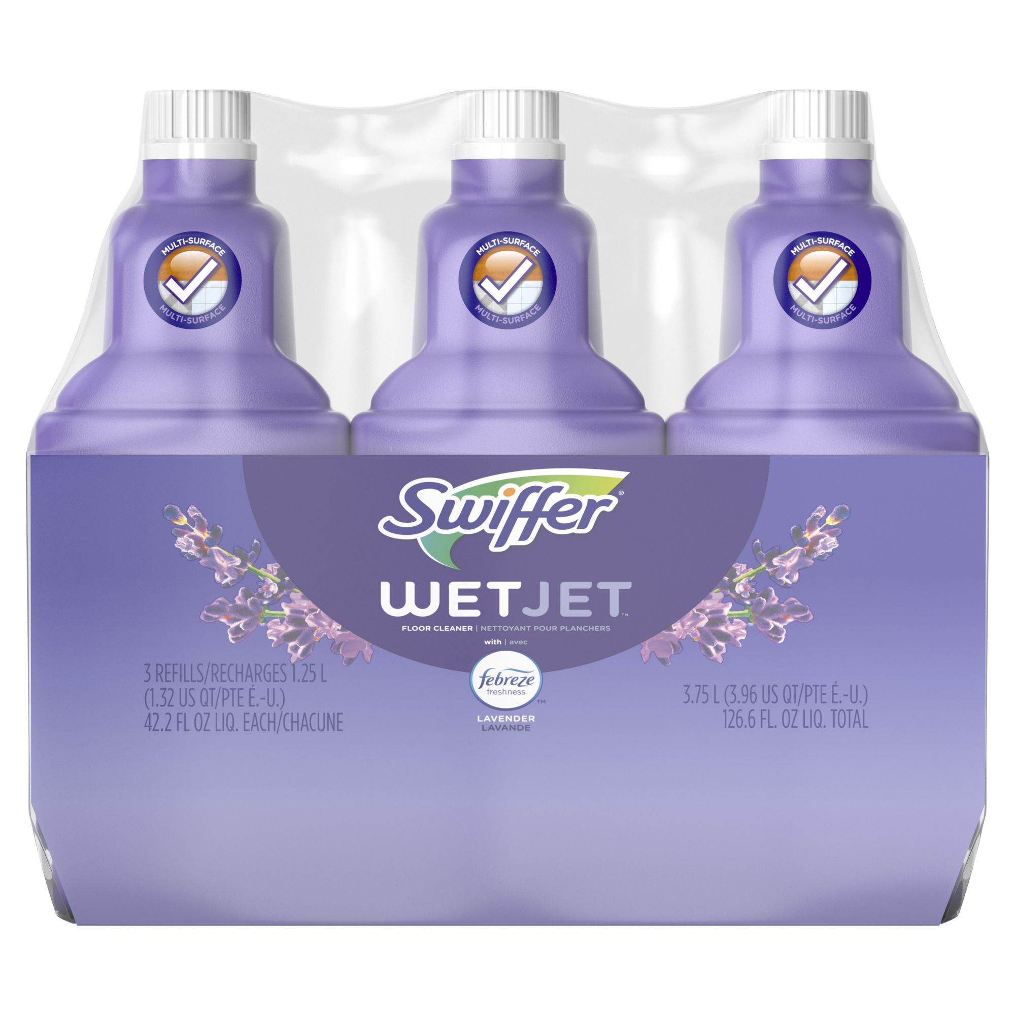 Swiffer WetJet Multi-purpose Floor Cleaner Solution, Febreze Lavender Vanilla and Comfort Scent, 3 ct./1.25L