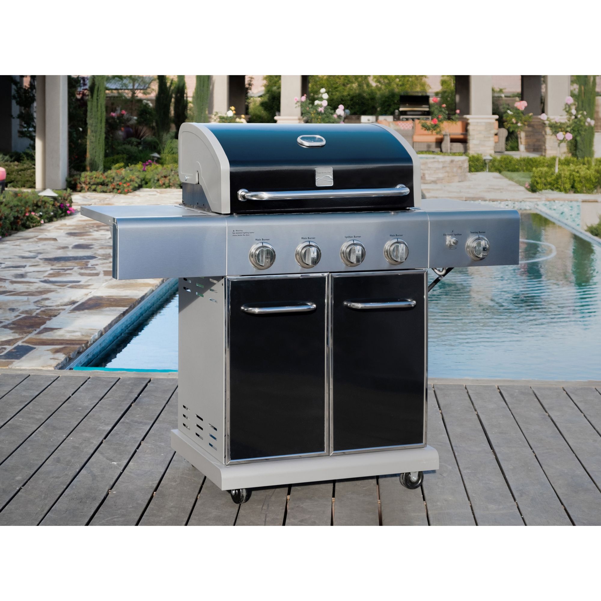 Kenmore 4-Burner LP Gas Grill with Searing Side Burner  - Black/Stainless Steel