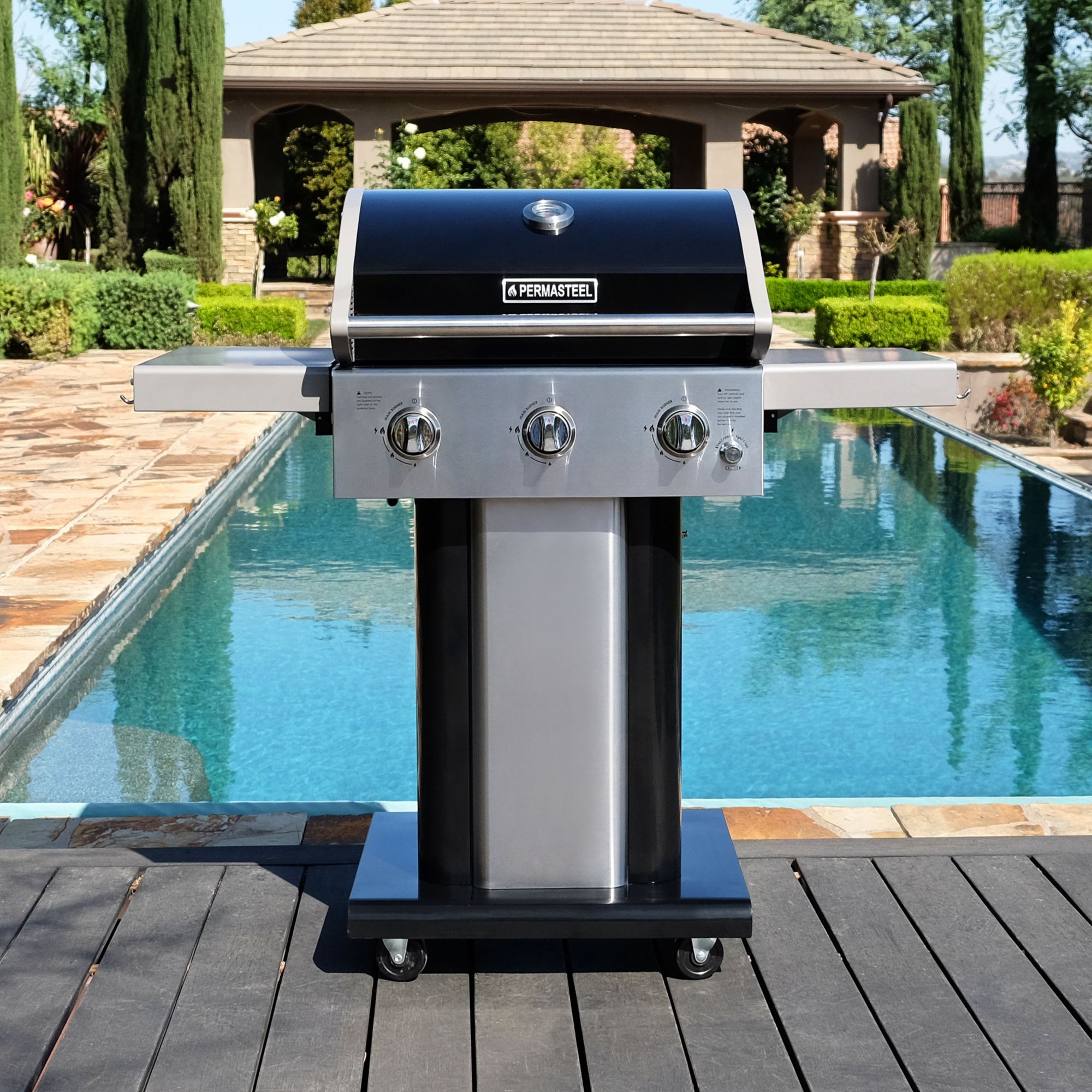 Kenmore 3 Burner Pedestal Grill with Foldable Side Shelves