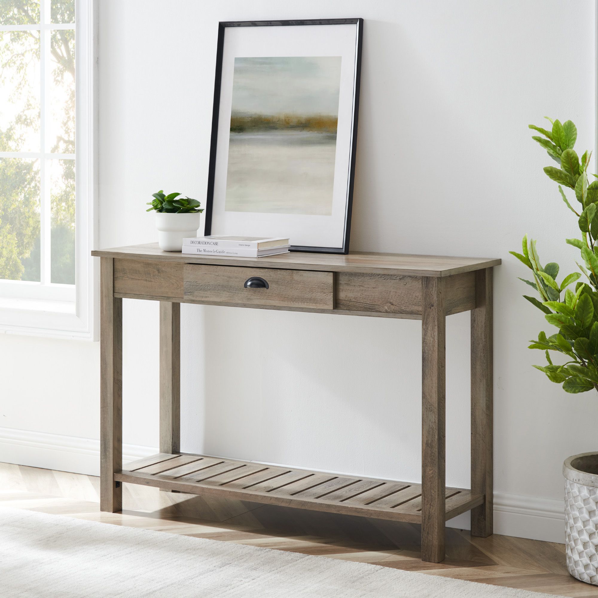 W. Trends 48&quot; Modern Farmhouse Single Drawer Entry Table - Gray Wash