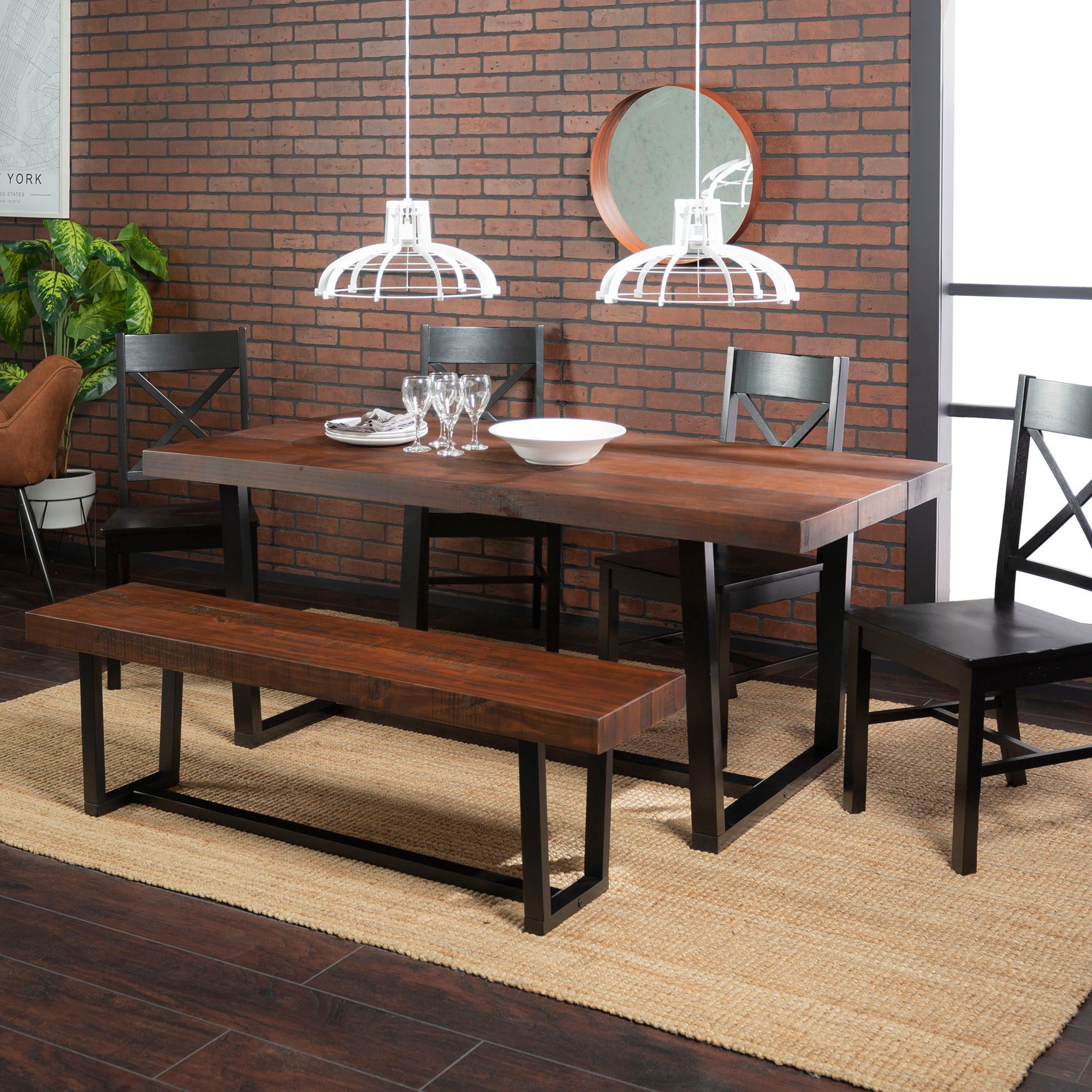 W. Trends 6 Piece Modern Farmhouse Solid Wood X Back Dining Set - Mahogany/Black