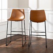 W. Trends 30&quot; Industrial Faux Leather Barstools, set of 2 - Whiskey Brown
