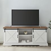 W. Trends 70&quot; Modern Farmhouse Sliding Barn Door TV Stand for TVs up to 80 Inches - Reclaimed Barnwood/Brushed White