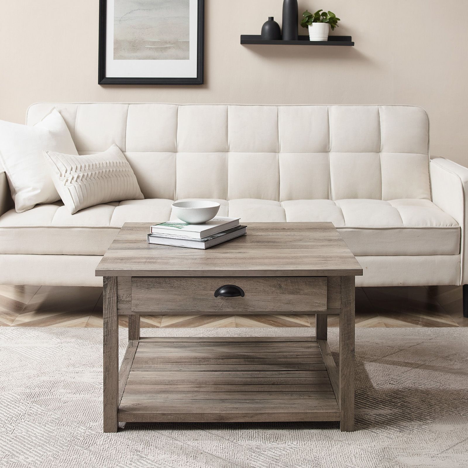 W. Trends 30&quot; Modern Farmhouse Square Single Drawer Coffee Table - Gray Wash