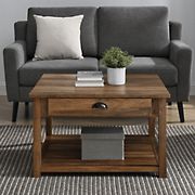 W. Trends 30&quot; Modern Farmhouse Square Single Drawer Coffee Table - Reclaimed Barnwood