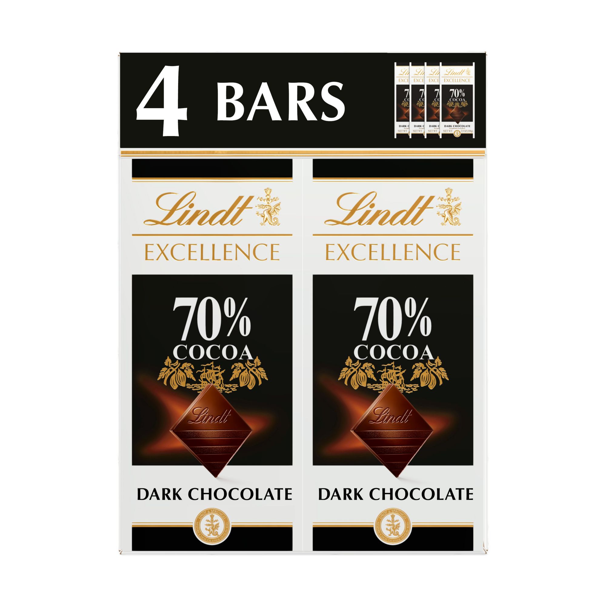 Lindt Excellence 70% Dark Chocolate Candy Bar, 4 ct./3.5 oz.