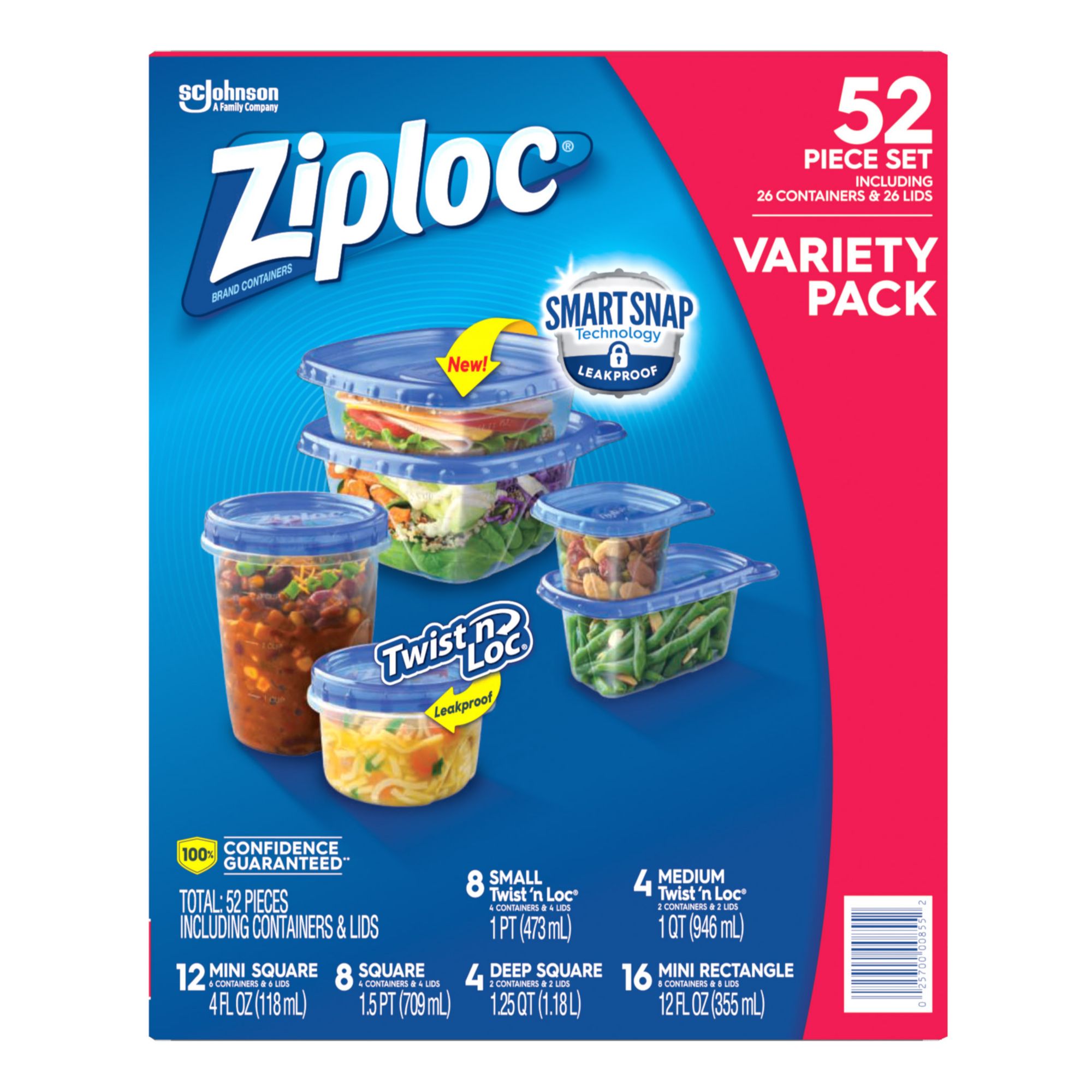 Ziploc Smart Snap Containers & Lids, Mini Square, 16 Ounce - 8 containers & lids