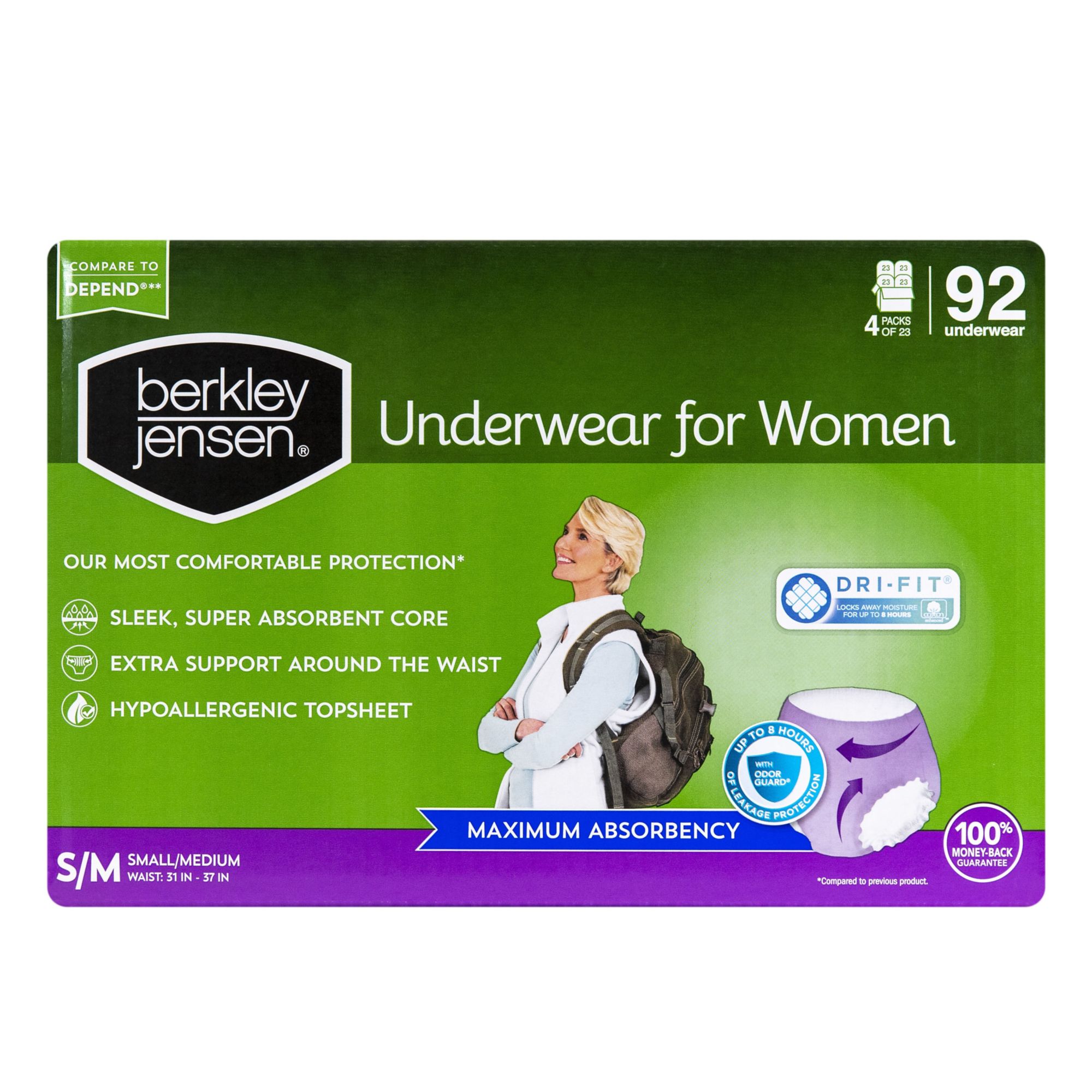 Berkley Jensen Incontinence and Post Partum Underwear for Women, Size Small/Medium, 92 ct.