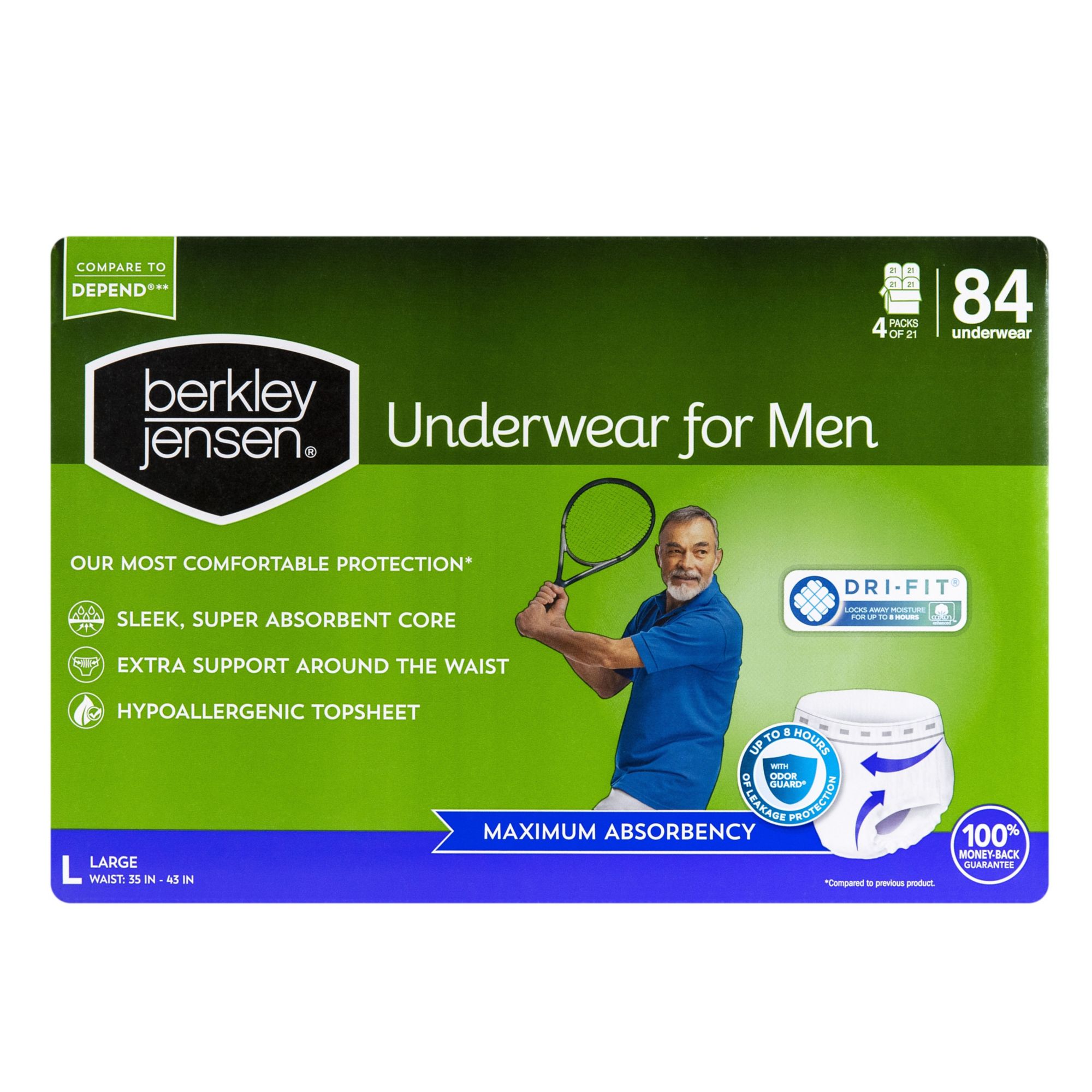 Berkley Jensen Incontinence Underwear for Men, Size Large, 84 ct.